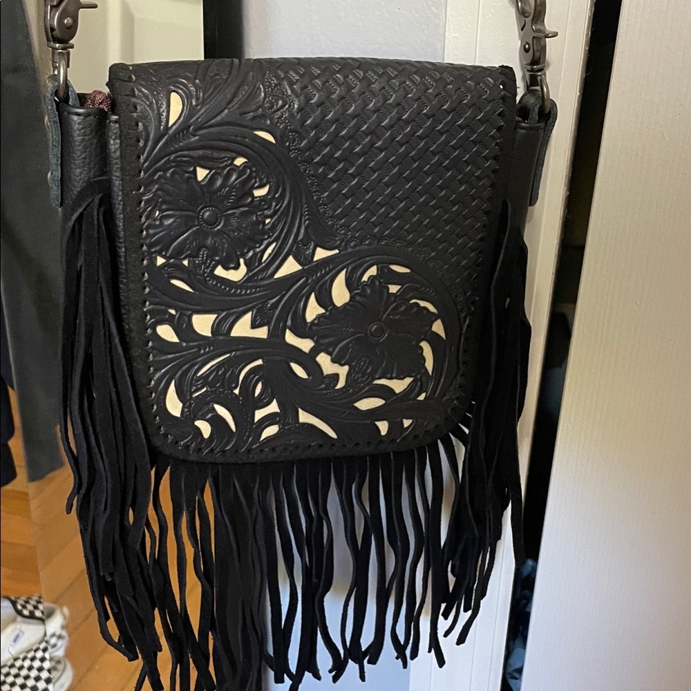 Montana West Black and Cream Crossbody Bag with Fringe